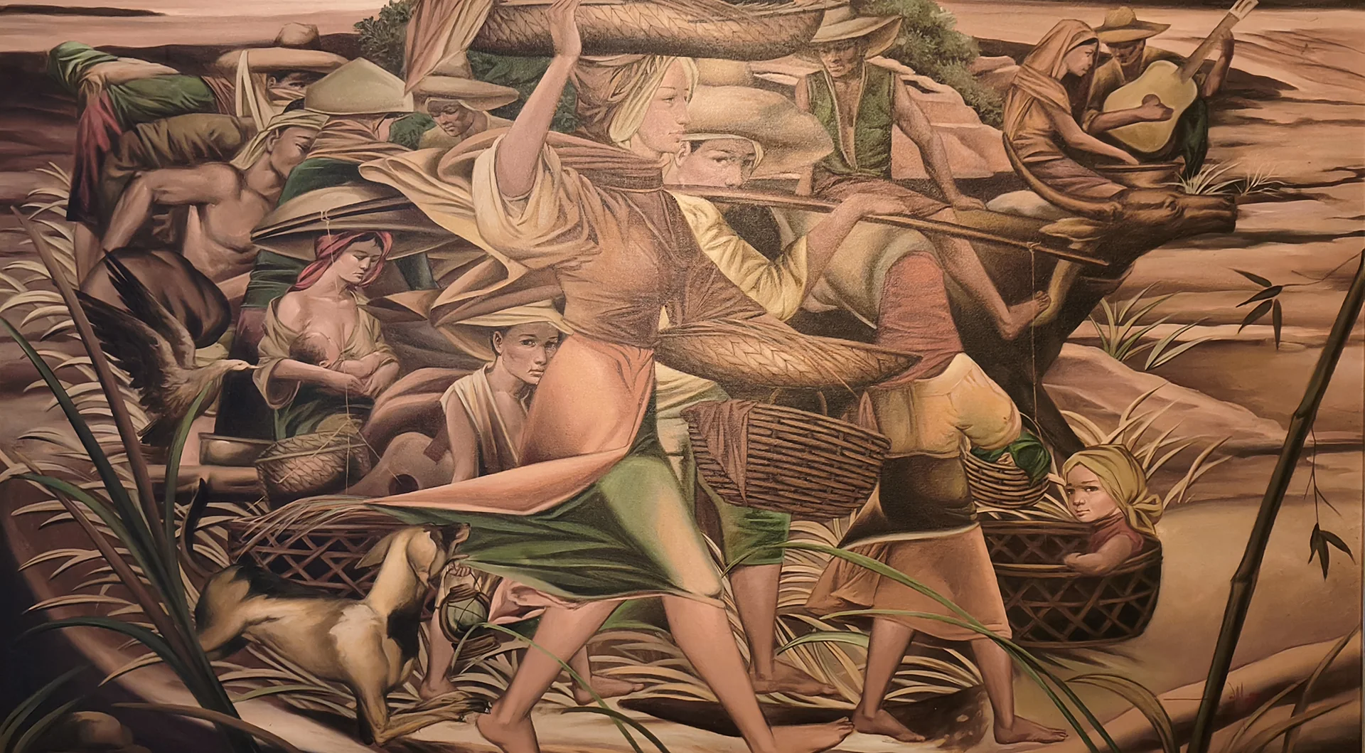 Bayanihan oil painting