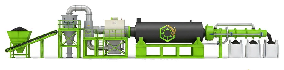 Biomass Asia Platinum BioChar production line — continuous rotary-kiln pyrolysis